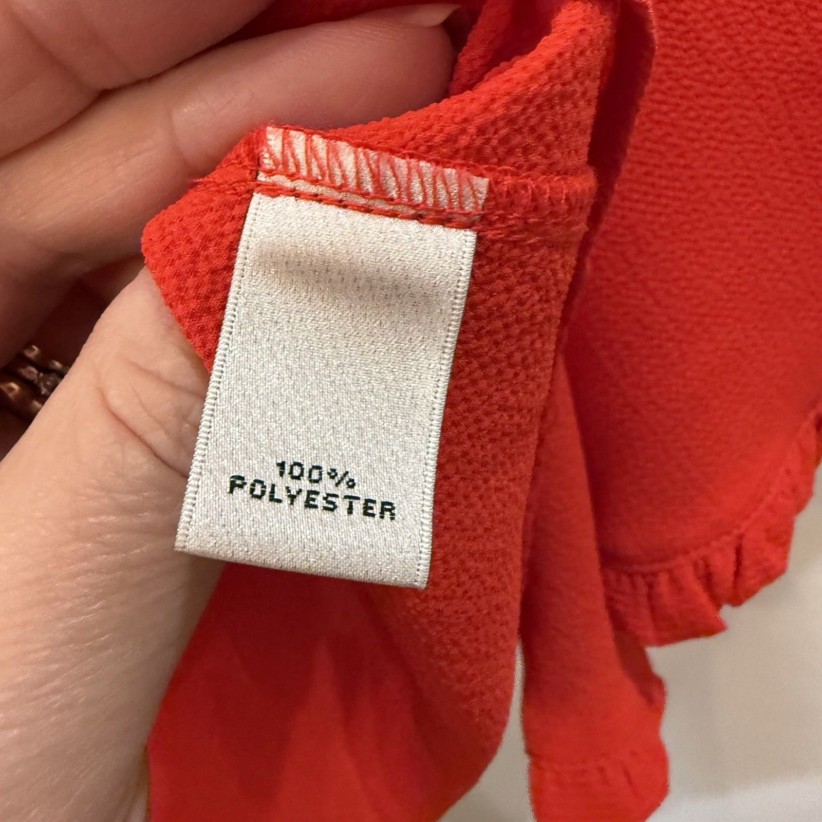 Neiman Marcus Red Solid Ruffle Bell Sleeve Round Neck Pullover Blouse Women's Xs — image 4 of 8